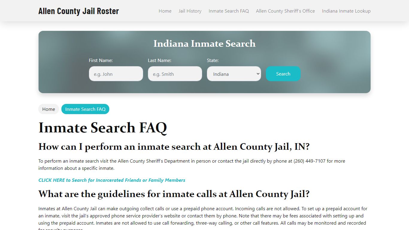 Inmate Search FAQ - Allen County, IN